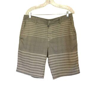 Hang Ten Men's Board Shorts Gray Stripes Size 34 Four Pockets Belt Loops Pockets